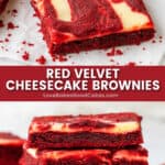 red velvet cheesecake brownies pin collage
