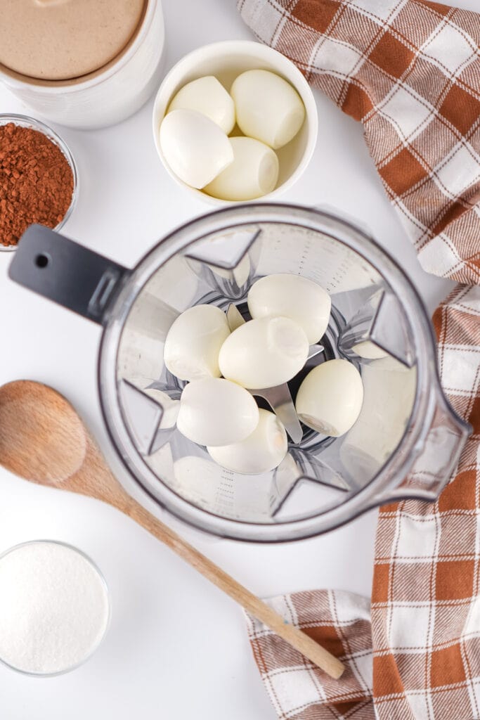 peeled hard boiled eggs in the blender