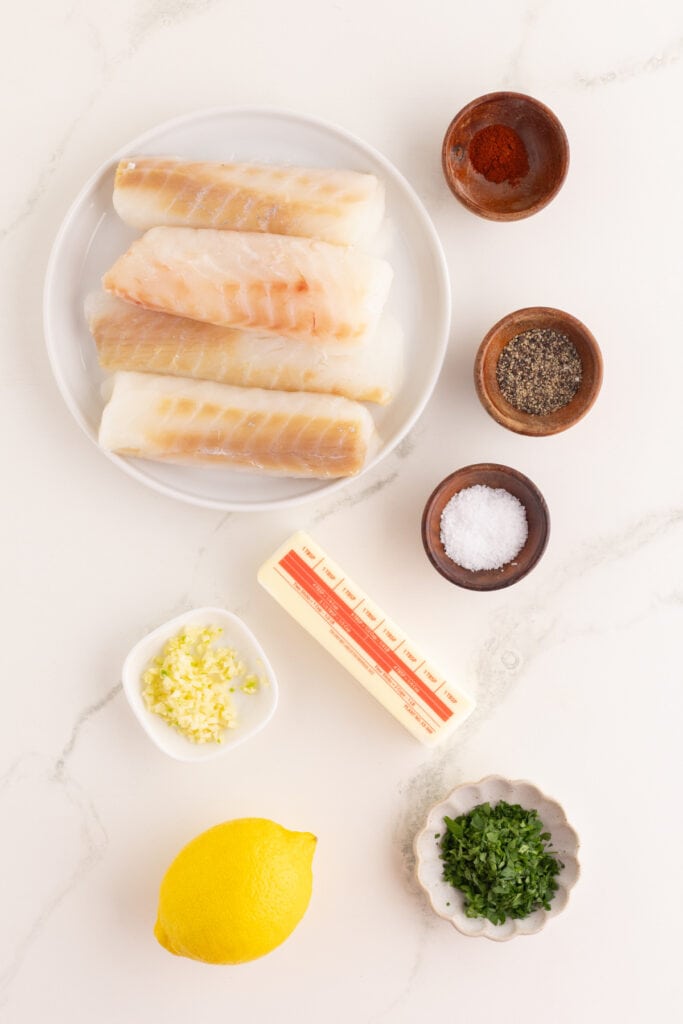 ingredients to make lemon garlic baked cod