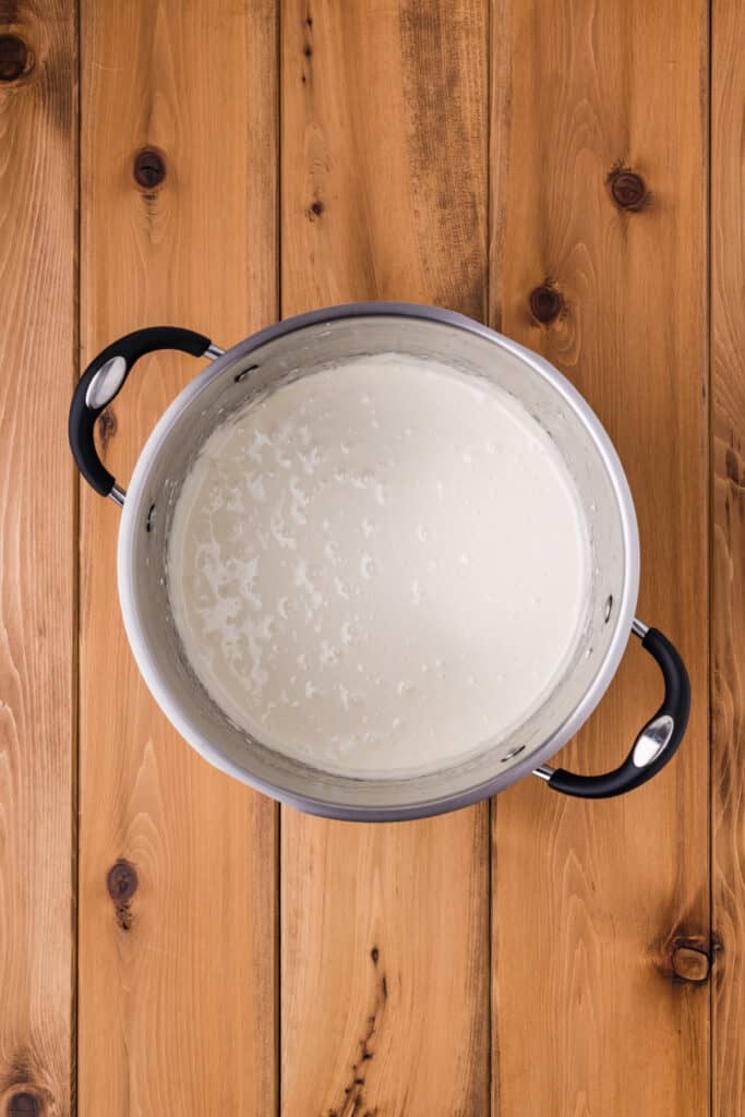 melted marshmallow and butter mixture in a saucepan