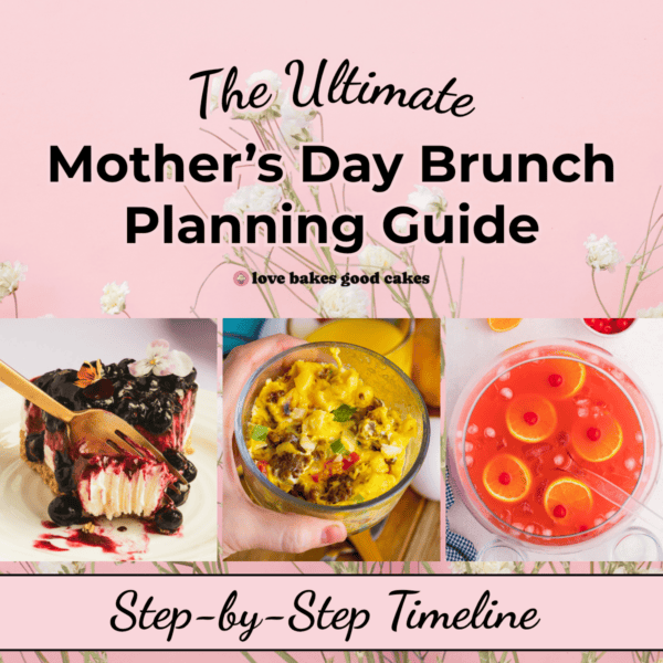 mother’s day brunch plan graphic with waffles and fruit salad images and shop prep serve icons
