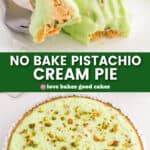 no bake pistachio cream pie pin collage