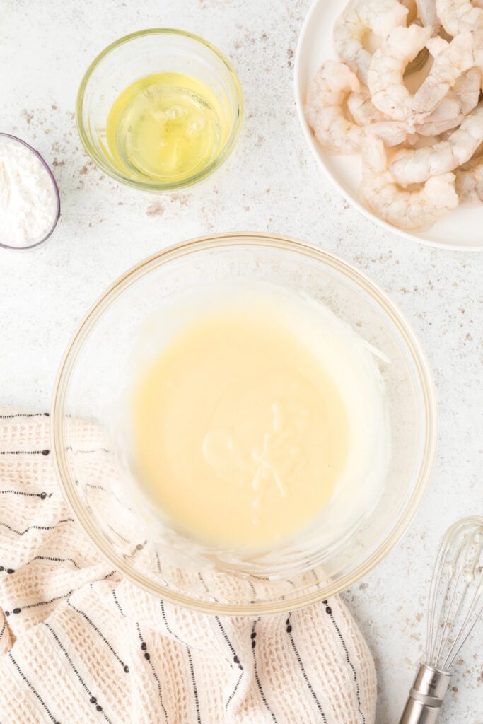 Creamy homemade Honey Walnut Shrimp sauce mixed in a glass bowl