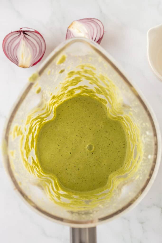 Creamy poblano sauce blended smooth for Mexican Green Spaghetti recipe