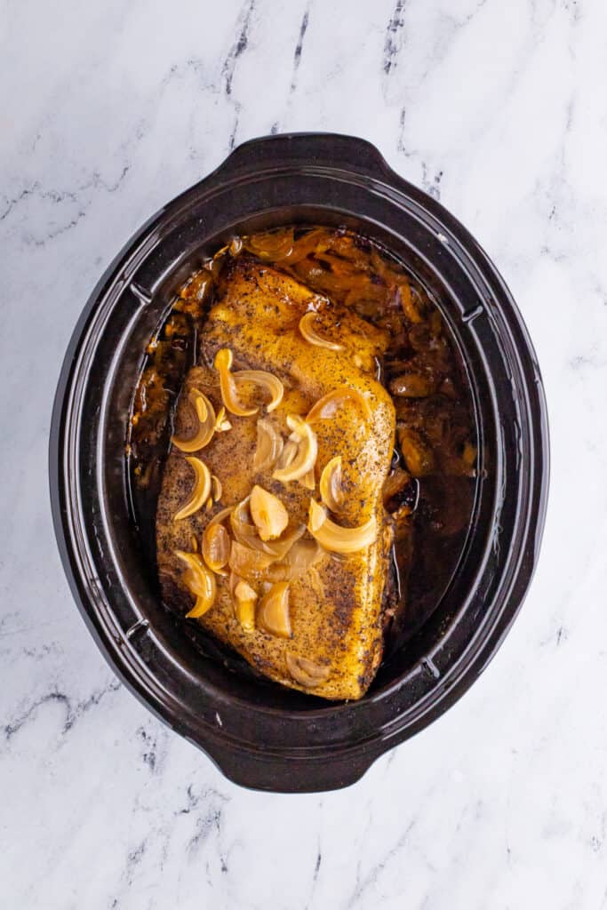 Cooked pork shoulder in slow cooker for Slow Cooker Carnitas