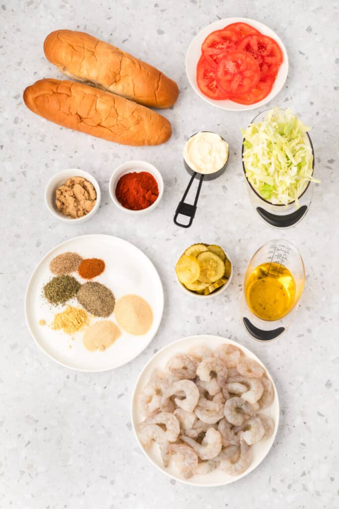 Ingredients needed to make homemade shrimp po'boys