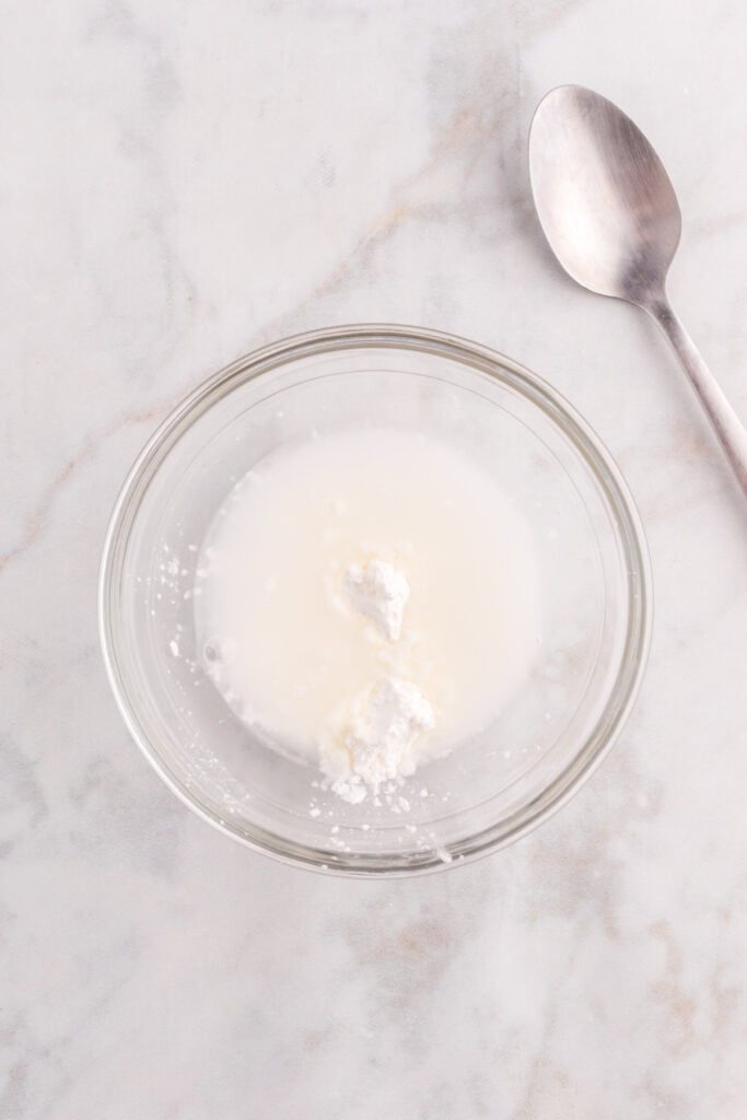 Cornstarch slurry prepared for thickening Mongolian Pork sauce