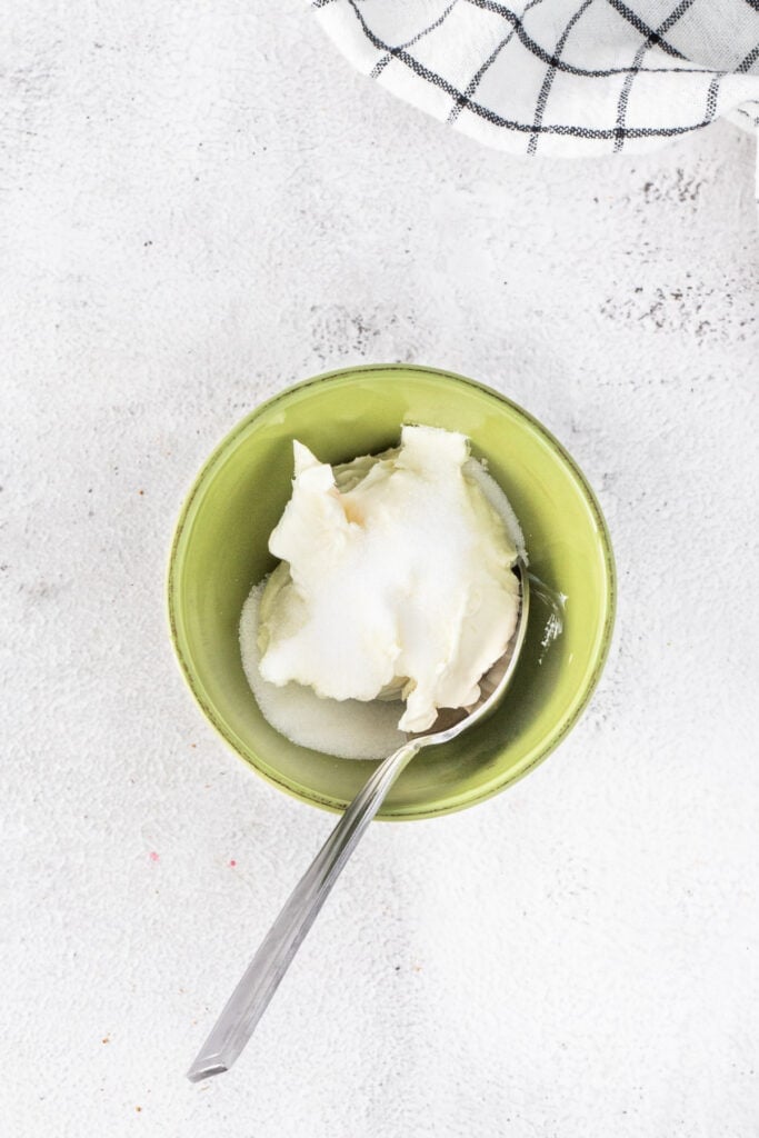 Cream cheese and granulated sugar mixed together for the creamy Halo Halo topping.