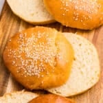 Homemade hamburger buns with sesame seeds ready for sandwiches and burgers