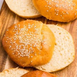 Homemade hamburger buns with sesame seeds ready for sandwiches and burgers