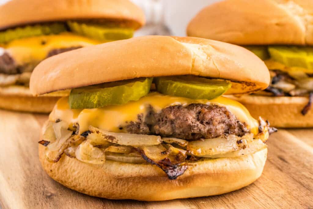 Close-up of a homemade Oklahoma onion burger recipe