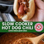 slow cooker hot dog chili pin collage 1