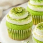 Matcha Cupcakes with vanilla buttercream and matcha powder topping
