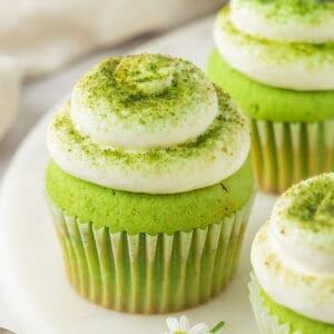 Matcha Cupcakes with vanilla buttercream and matcha powder topping
