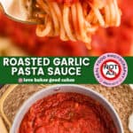 roasted garlic pasta sauce pin collage 1