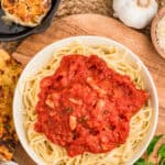 roasted garlic pasta sauce pin collage 2
