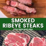 smoked ribeye steaks pin collage 1