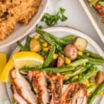 sheet pan blackened chicken thighs pin collage 2