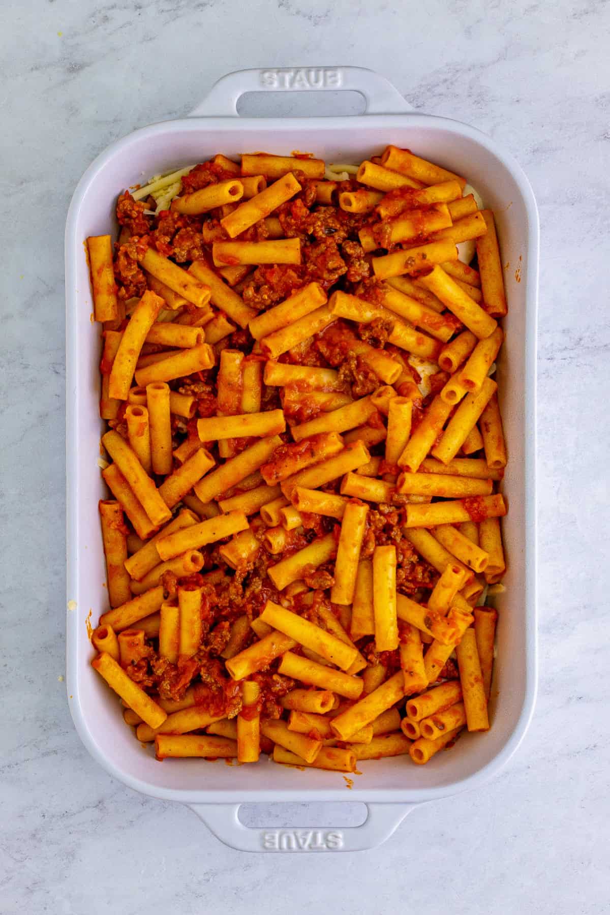 Baked ziti preparation step 11