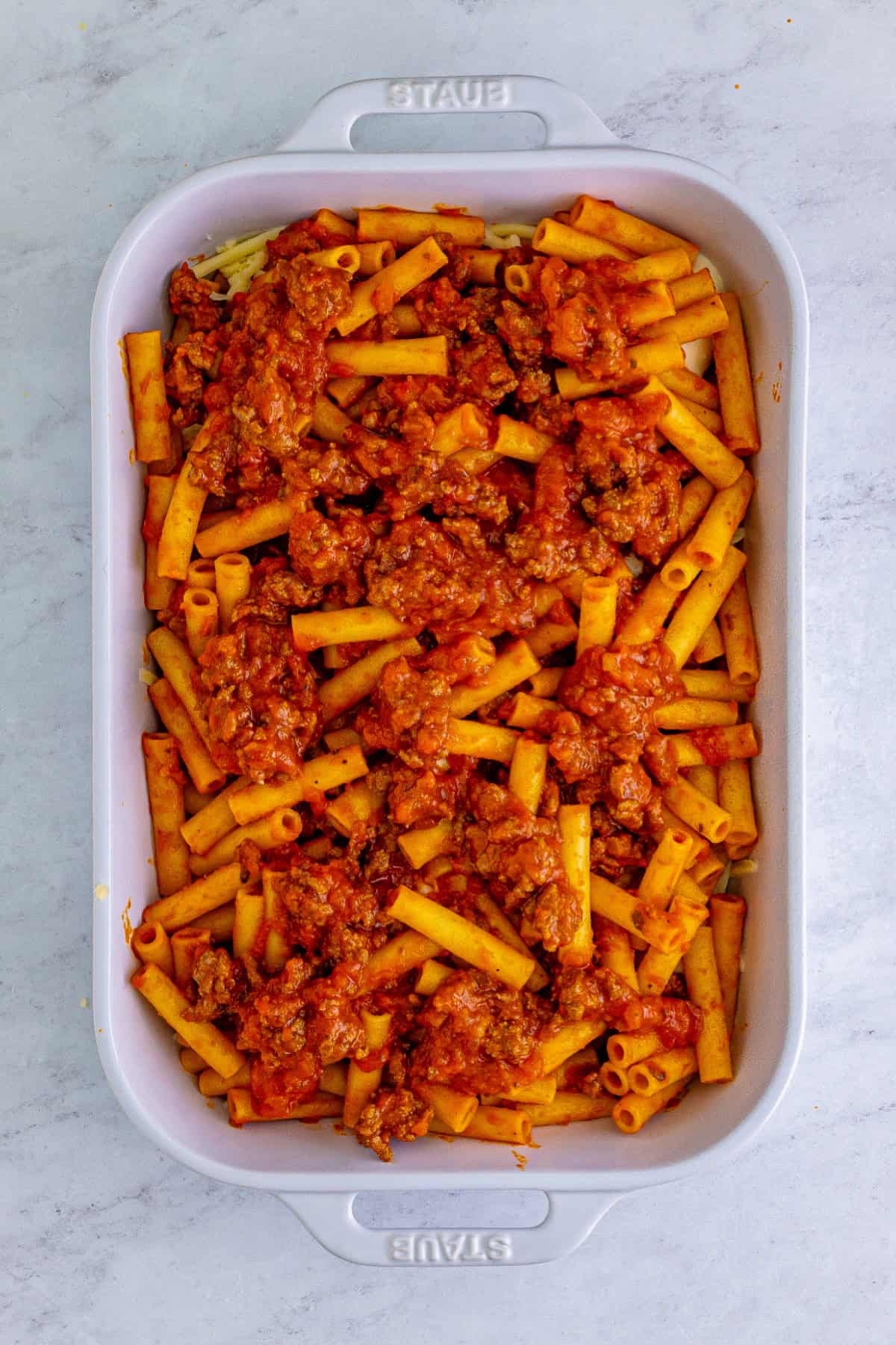 Baked ziti preparation step 12