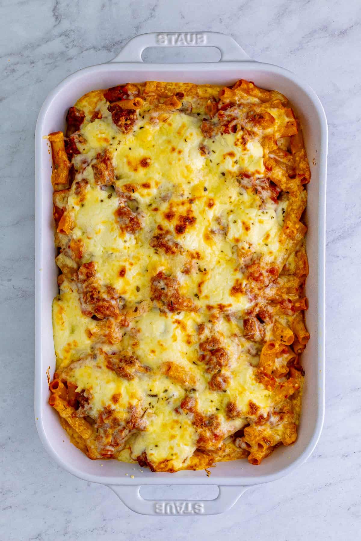 Baked ziti preparation step 16