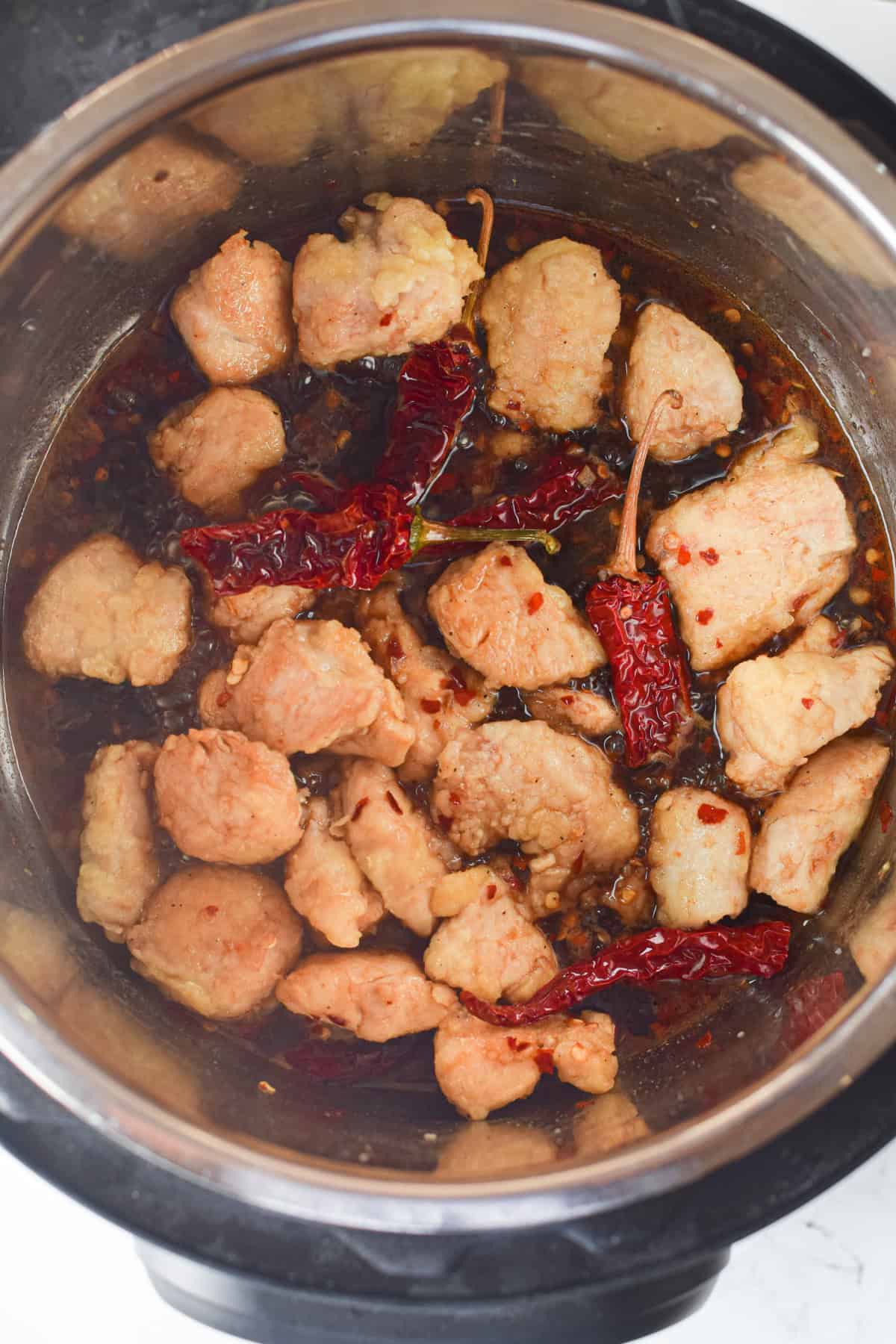 Step 8 of preparing Instant Pot General Tso chicken