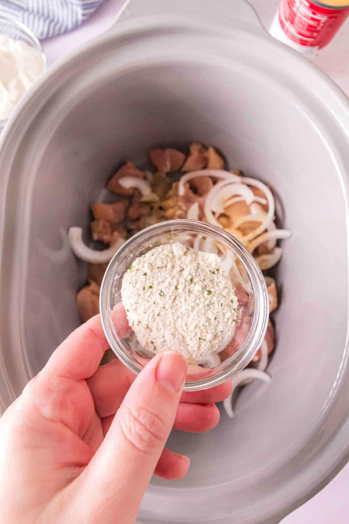 Step 3 for making slow cooker chicken stroganoff