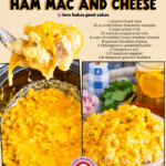Facebook recipe graphic for slow cooker ham mac and cheese.