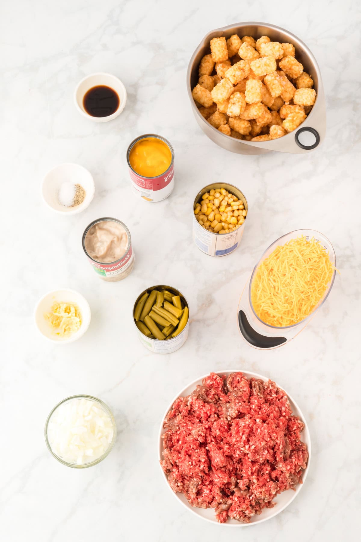 Ingredients for homemade tater tot casserole
