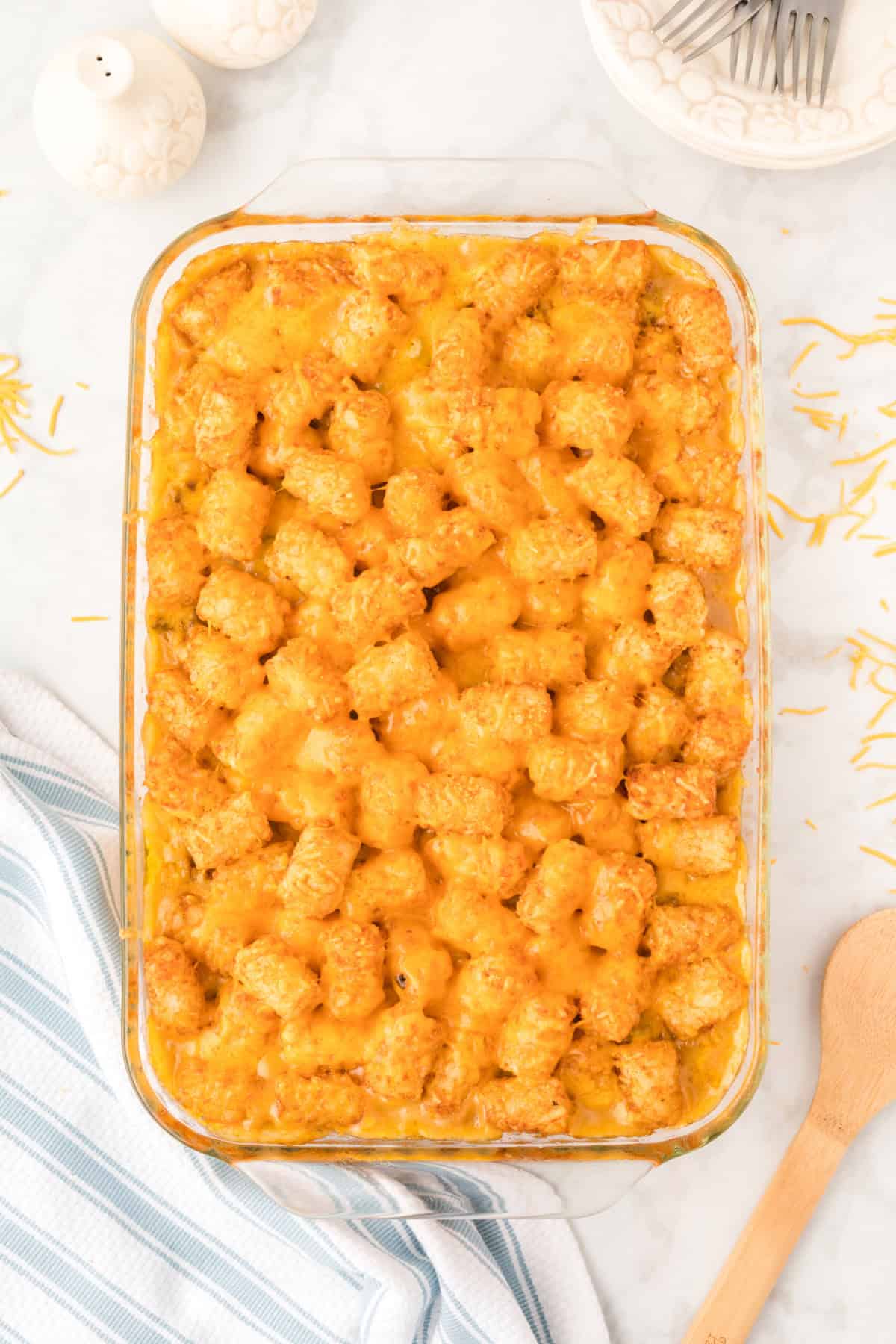 Step 10 in preparing Tater Tot Casserole
