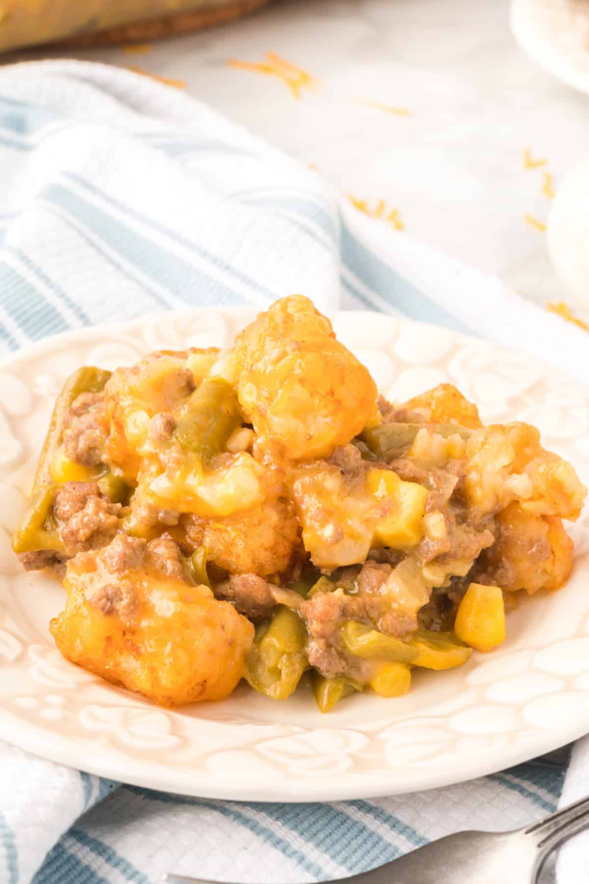 Step 12 in preparing Tater Tot Casserole